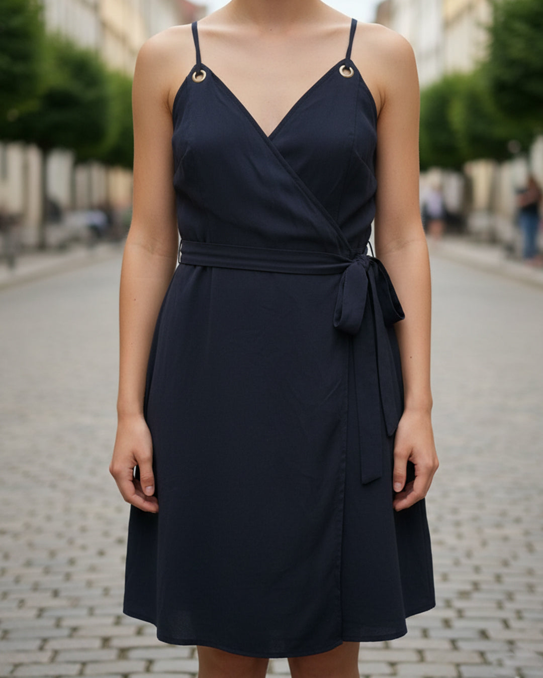 Ukay Find! Vintage Charm Refined: The Navy Eyelet Wrap Dress