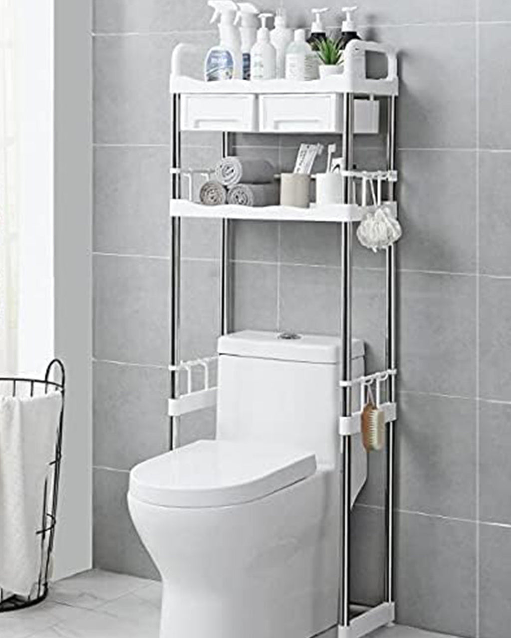 Bathroom Over The Toilet Storage Rack with Drawer and Hook-KYAMSTORE