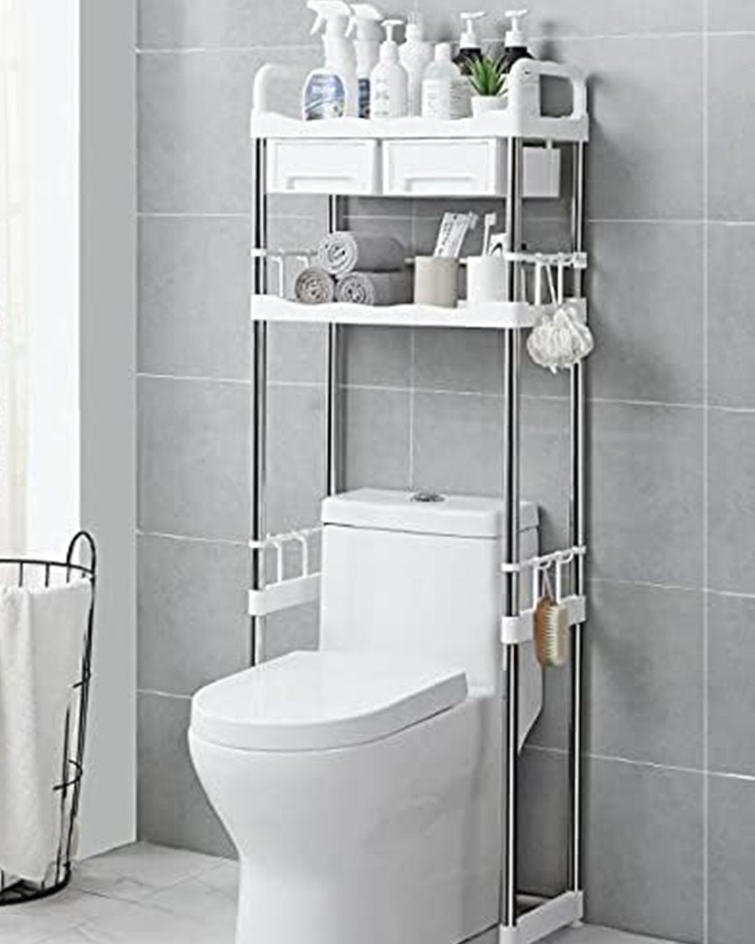 Bathroom Over The Toilet Storage Rack with Drawer and Hook-KYAMSTORE