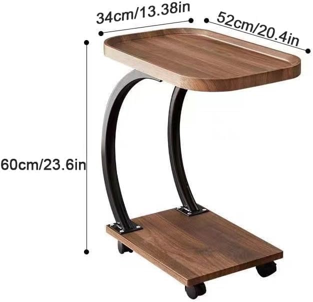 Mobile C Shaped Side end Table With Wheels