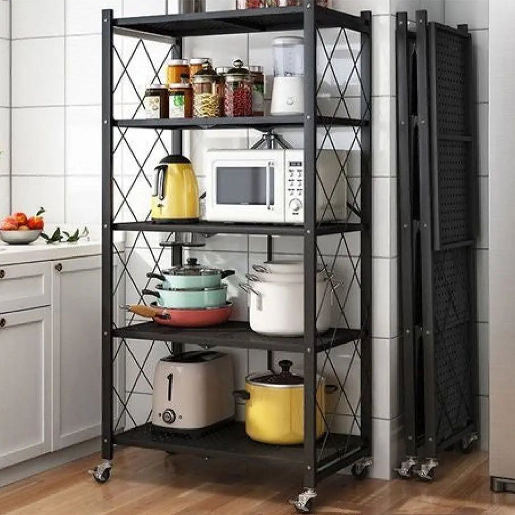 5 Shelf Foldable Storage Rack with Wheels-KYAMSTORE