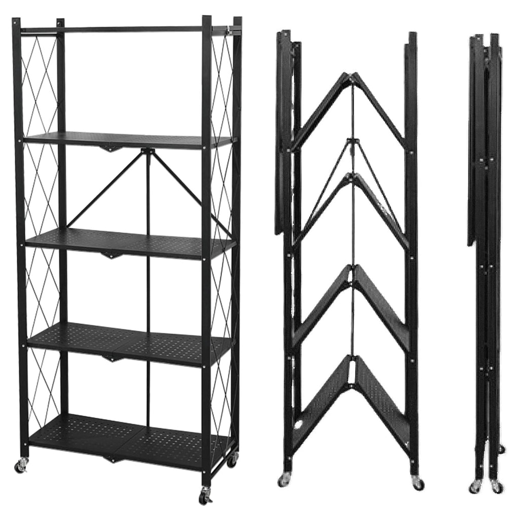 5 Shelf Foldable Storage Rack with Wheels-KYAMSTORE