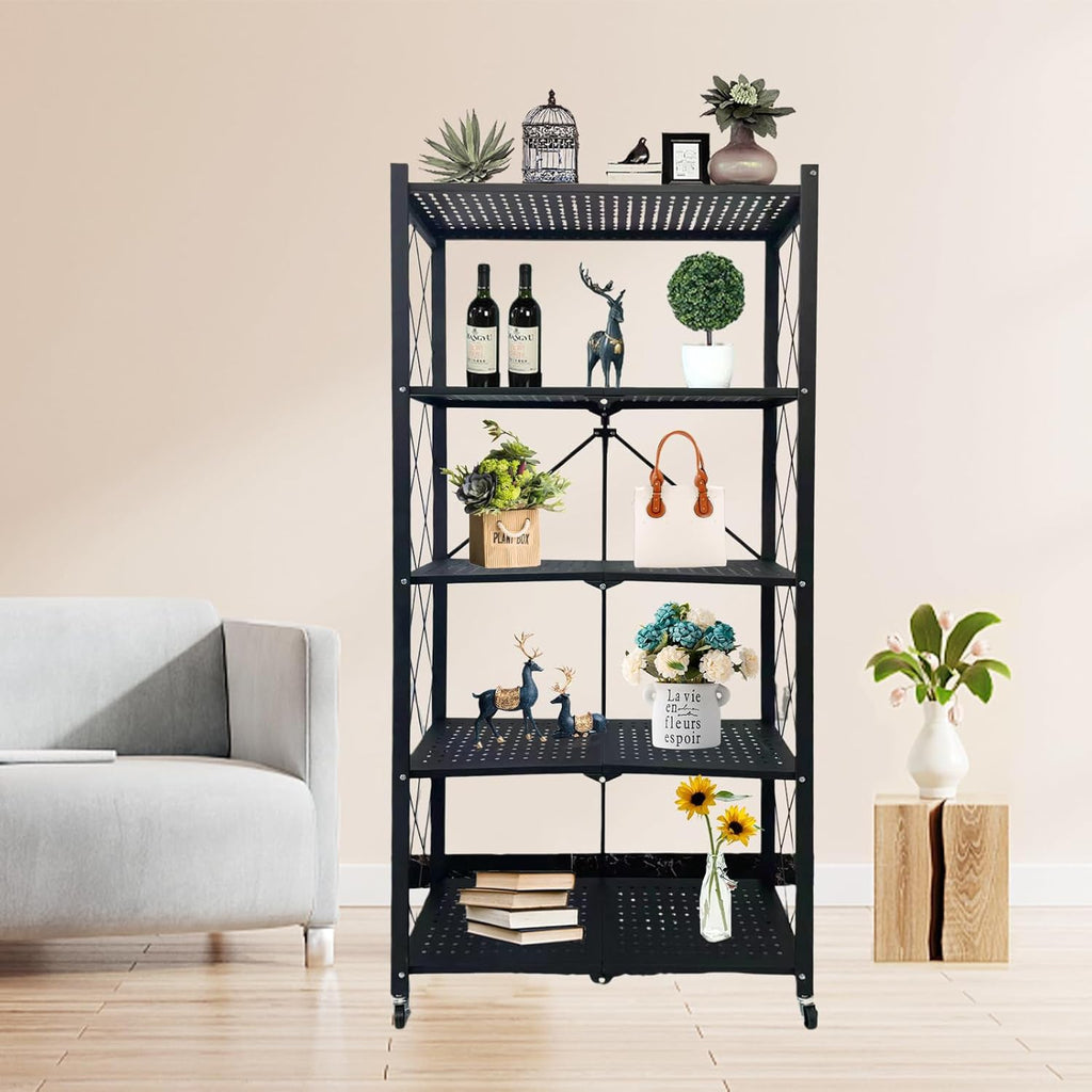 5 Shelf Foldable Storage Rack with Wheels-KYAMSTORE