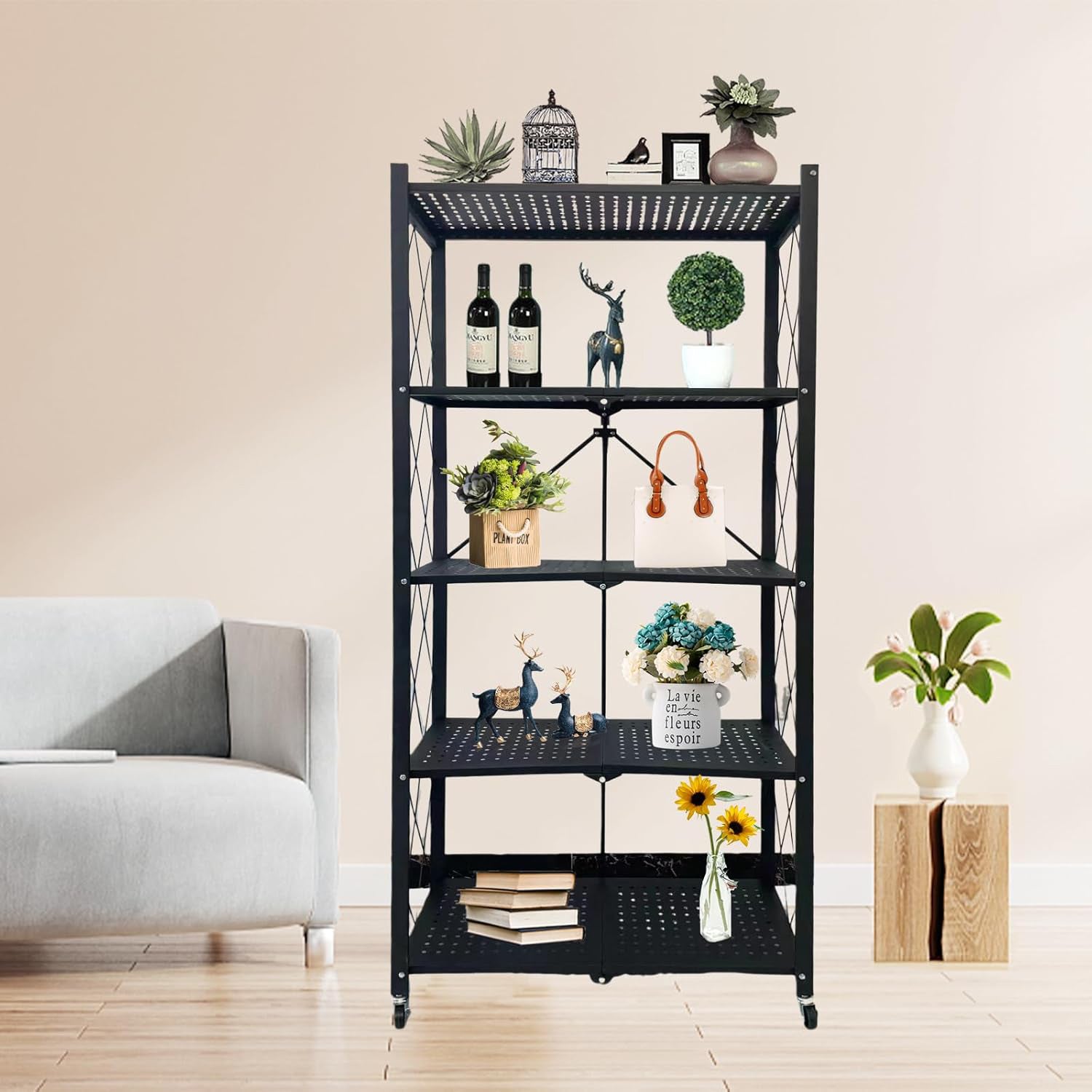 5 Shelf Foldable Storage Rack with Wheels-KYAMSTORE