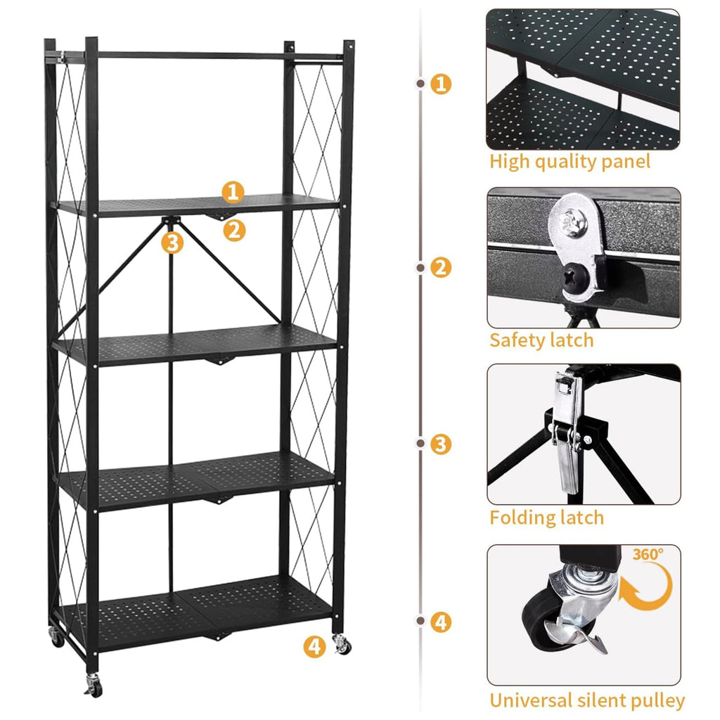 5 Shelf Foldable Storage Rack with Wheels-KYAMSTORE