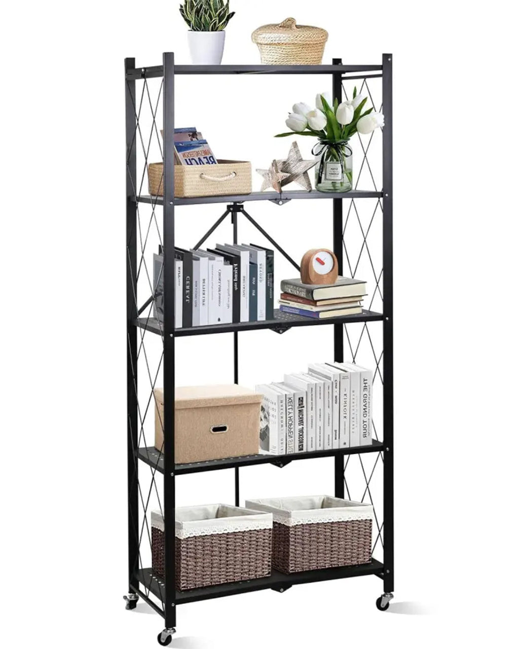 5 Shelf Foldable Storage Rack with Wheels-KYAMSTORE