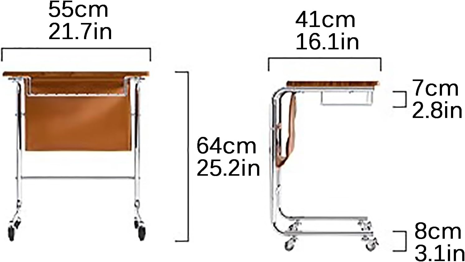 Sofa End Table, C Shaped Sofa Side Table with Wheels (Living Room, Bedroom, Bedside)