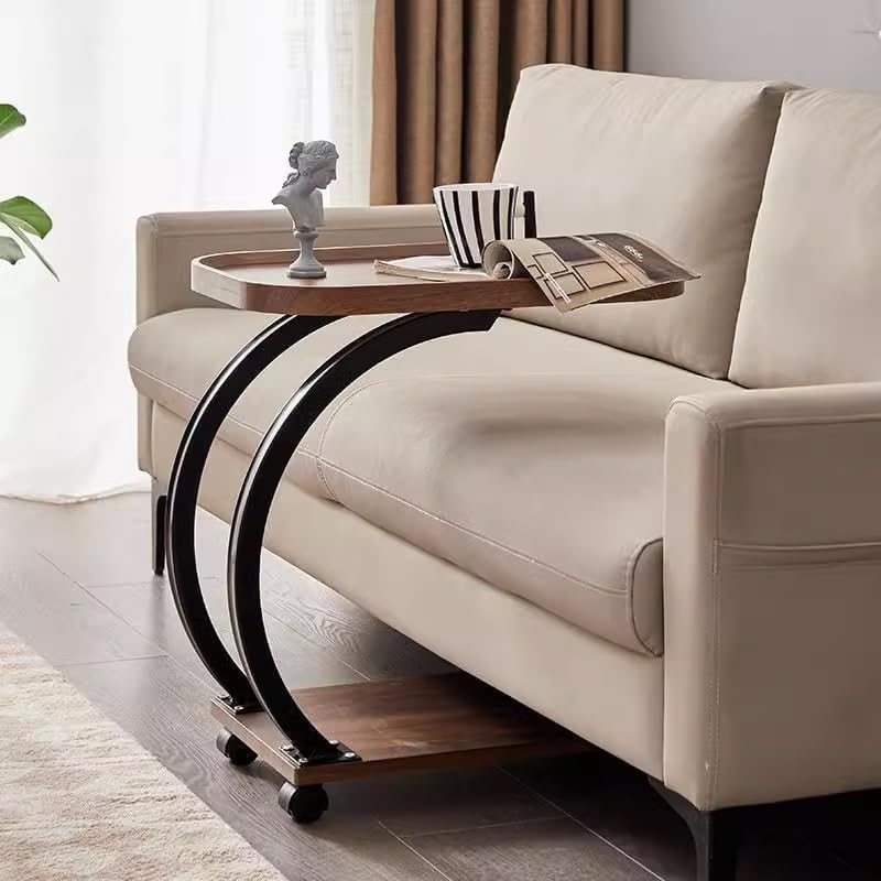 Mobile C Shaped Side end Table With Wheels
