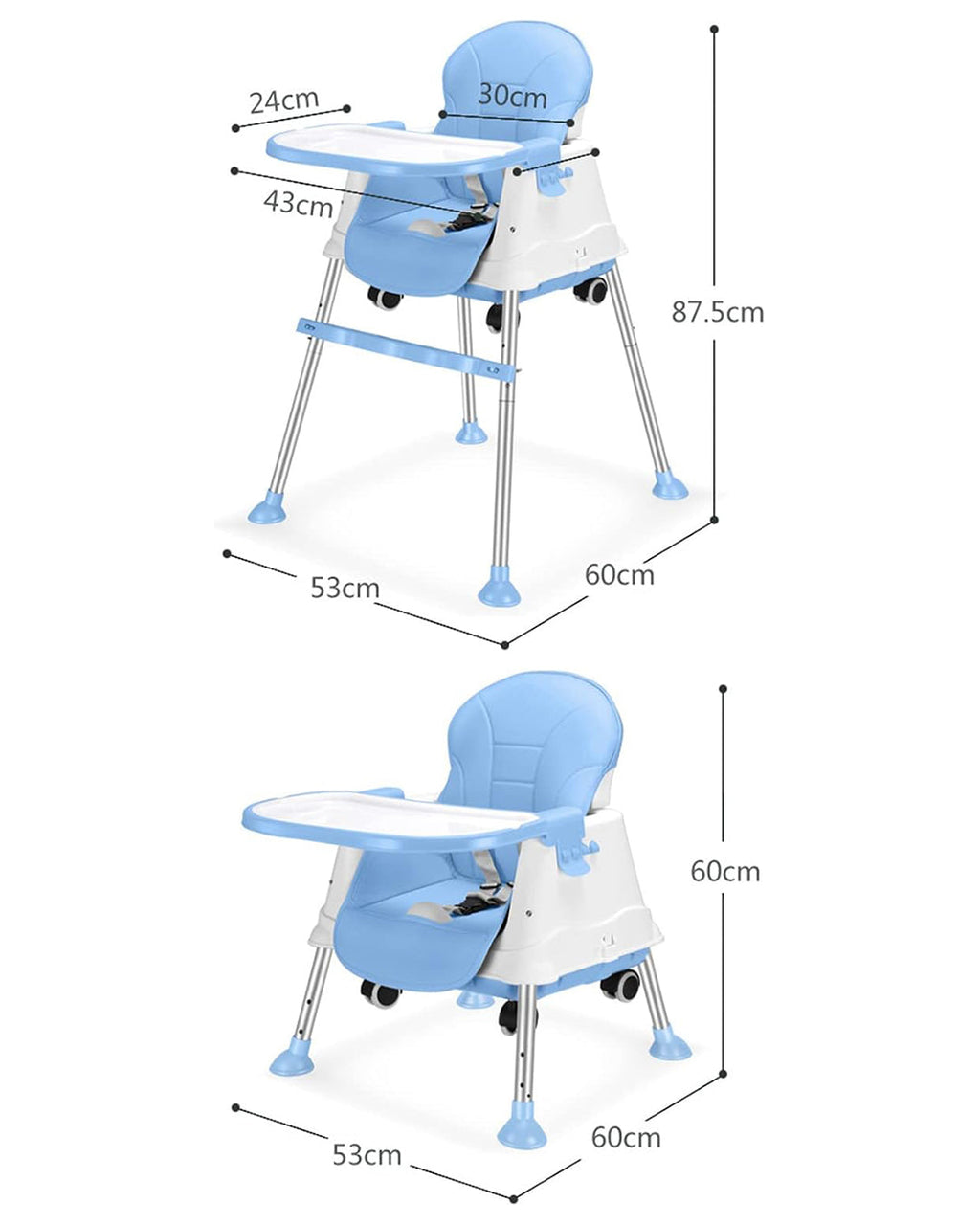 3 in 1 Convertible Baby Highchair with Adjustable Height and Footrest | Feeding Chair