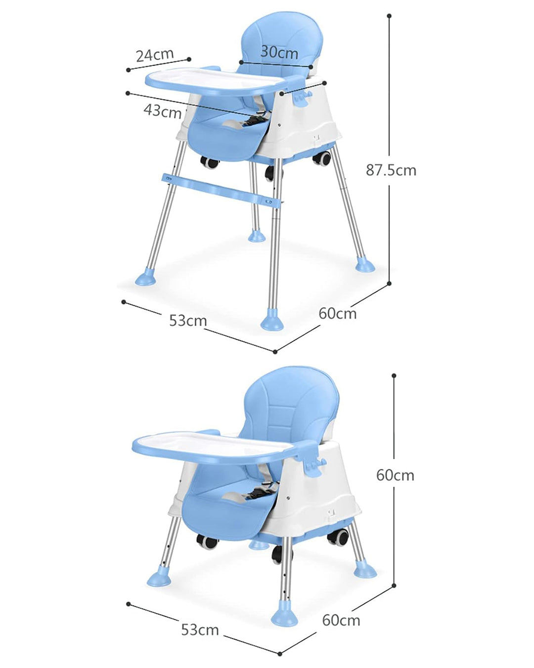 3 in 1 Convertible Baby Highchair with Adjustable Height and Footrest | Feeding Chair