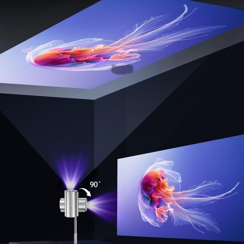 Portable Projector with Support 1080P FHD Integrated 90°Adjustable Stand Height Adjustment Foldable