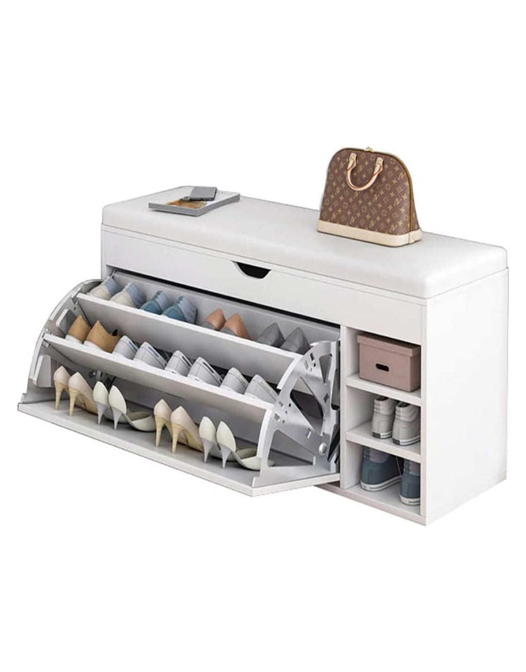 Shoe Rack Bench With Seat | Shoe Rack Shoe Cabinet with Leather Seat and Flip Drawer