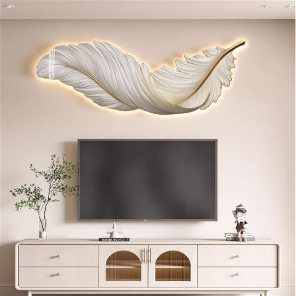 Feather Wall Decor with Light, LED Lighted Feather Wall Sculpture