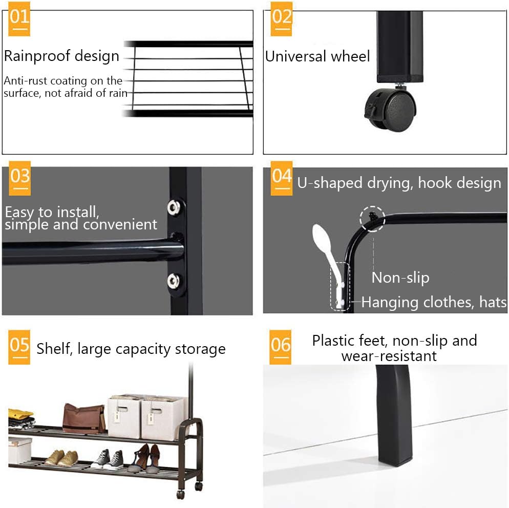 Cloth Rack, Clothes Hanger Stand Clothes Dryer Rail with Branch Hook (130cm-White)