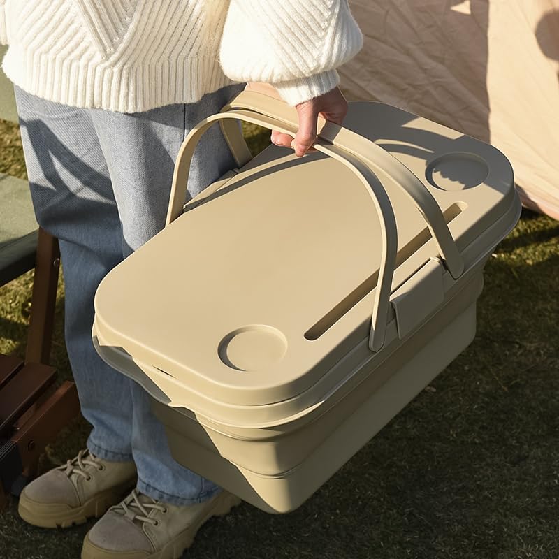 Foldable Picnic Basket | Large Capacity Camping Folding Basket with Table