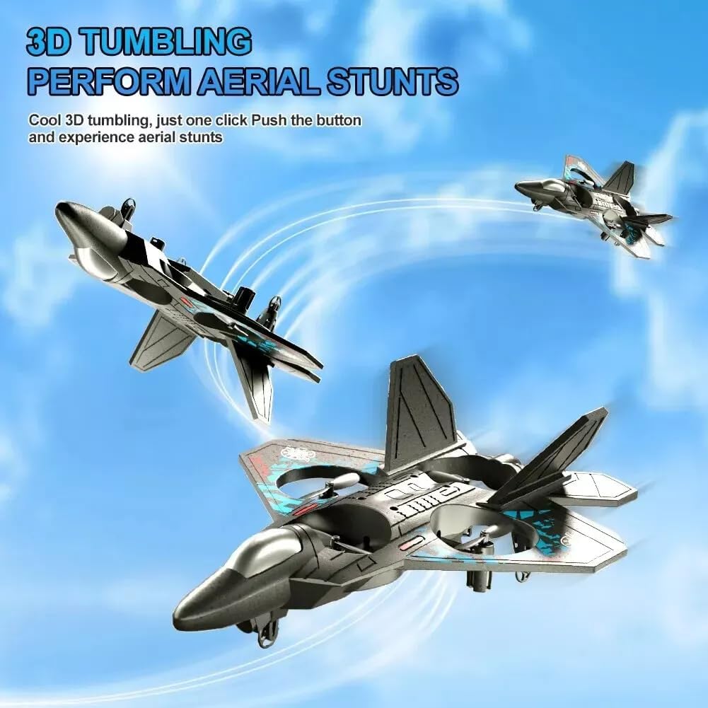 RC Jet Fighter Airplane 3D Flip Quadcopter Toy Gifts | Cool Lights Stunt Airplane Roll Hovering for Boys