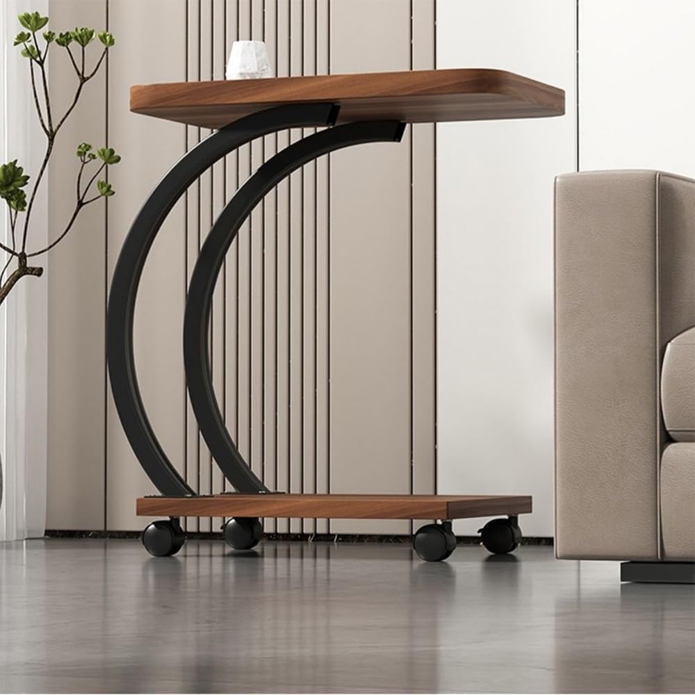 Mobile C Shaped Side end Table With Wheels