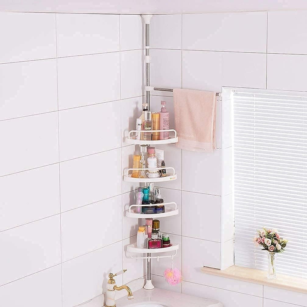 Shower Caddy Corner Tension Pole, Rustproof 4 Tier Adjustable Shower Shelf