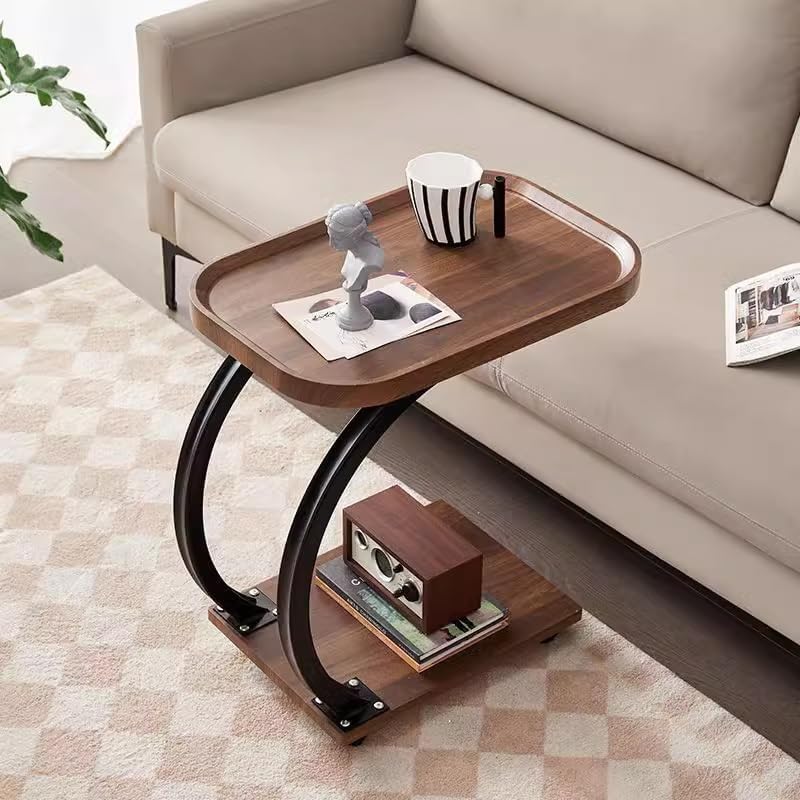 Mobile C Shaped Side end Table With Wheels