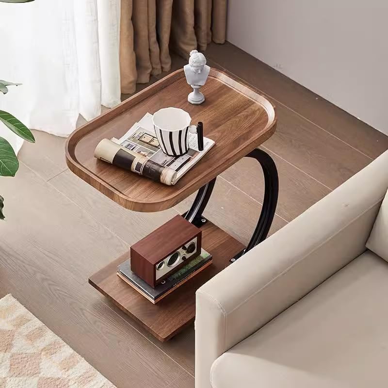 Mobile C Shaped Side end Table With Wheels