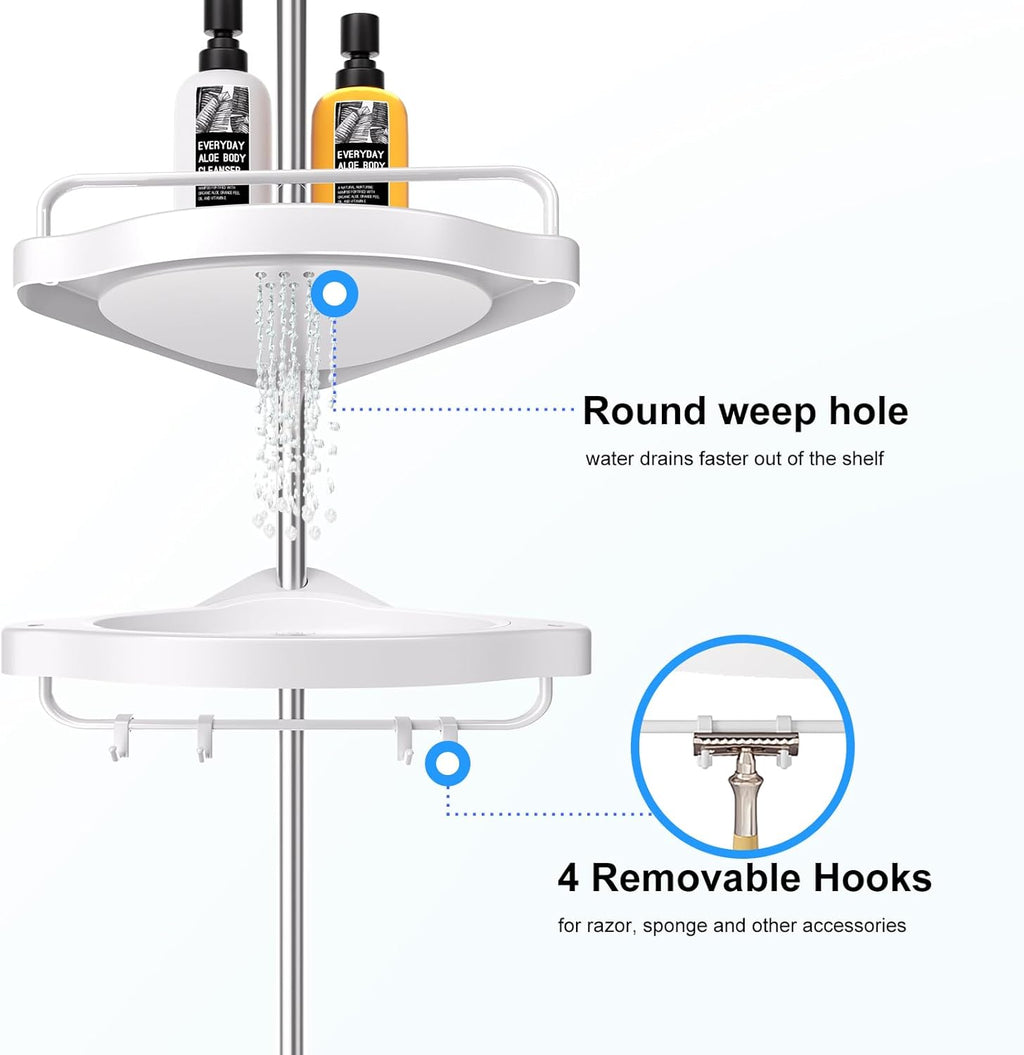 Shower Caddy Corner Tension Pole, Rustproof 4 Tier Adjustable Shower Shelf