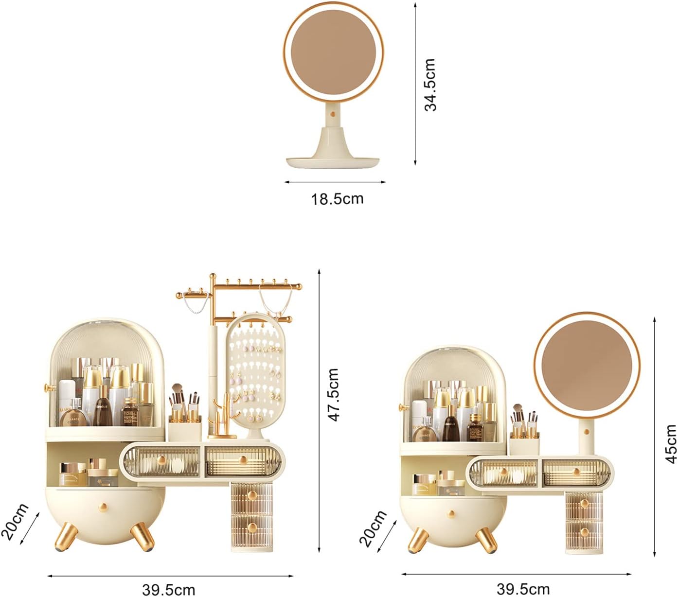 Makeup Organizer with LED Mirror, Large Capacity Cosmetic Storage Display Case