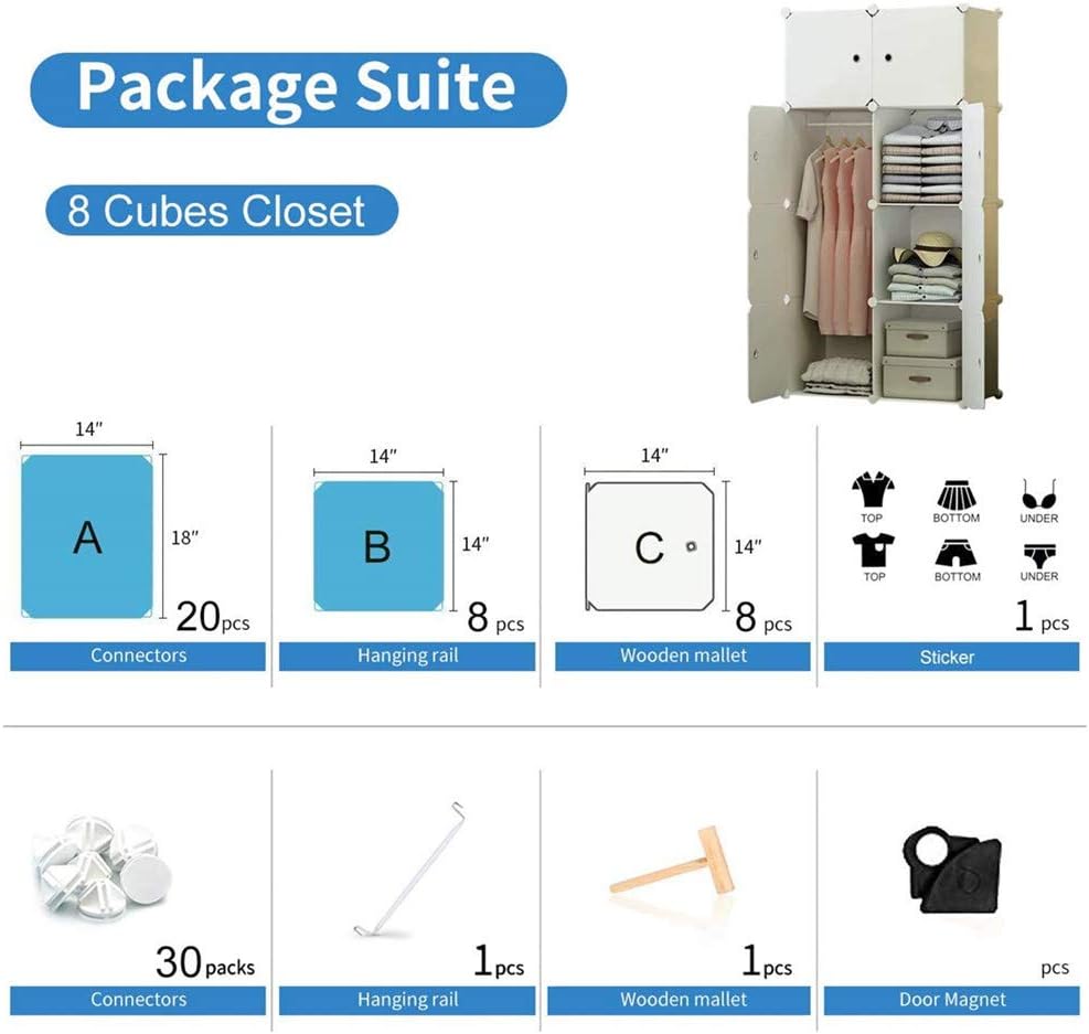 Portable Wardrobe for Hanging Clothes, Combination Armoire