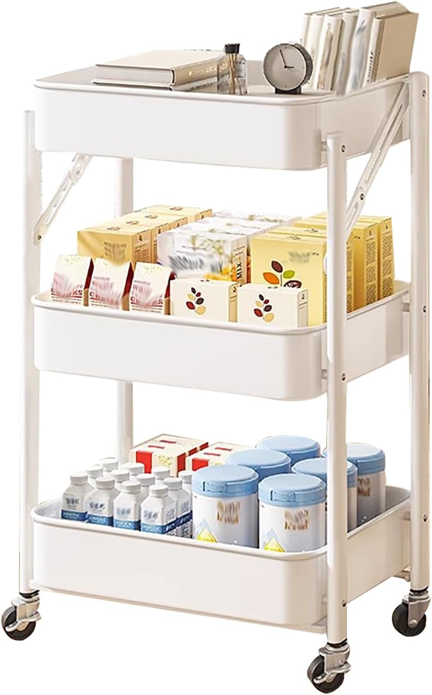 Kitchen Wagon, With Wheels, 3 Tiers, Foldable, Steel Rack