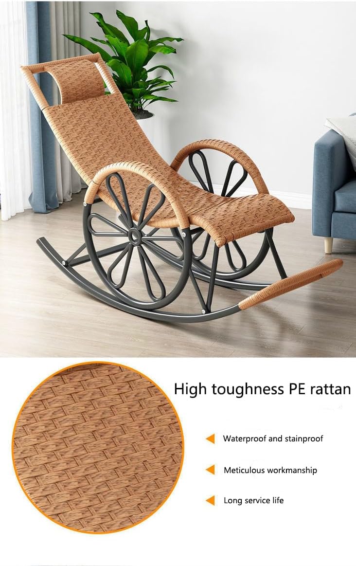 Outdoor rocking chair, high back rattan patio rocking chair