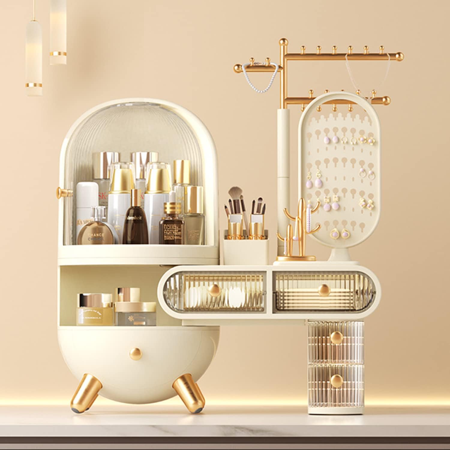 Makeup Organizer with LED Mirror, Large Capacity Cosmetic Storage Display Case