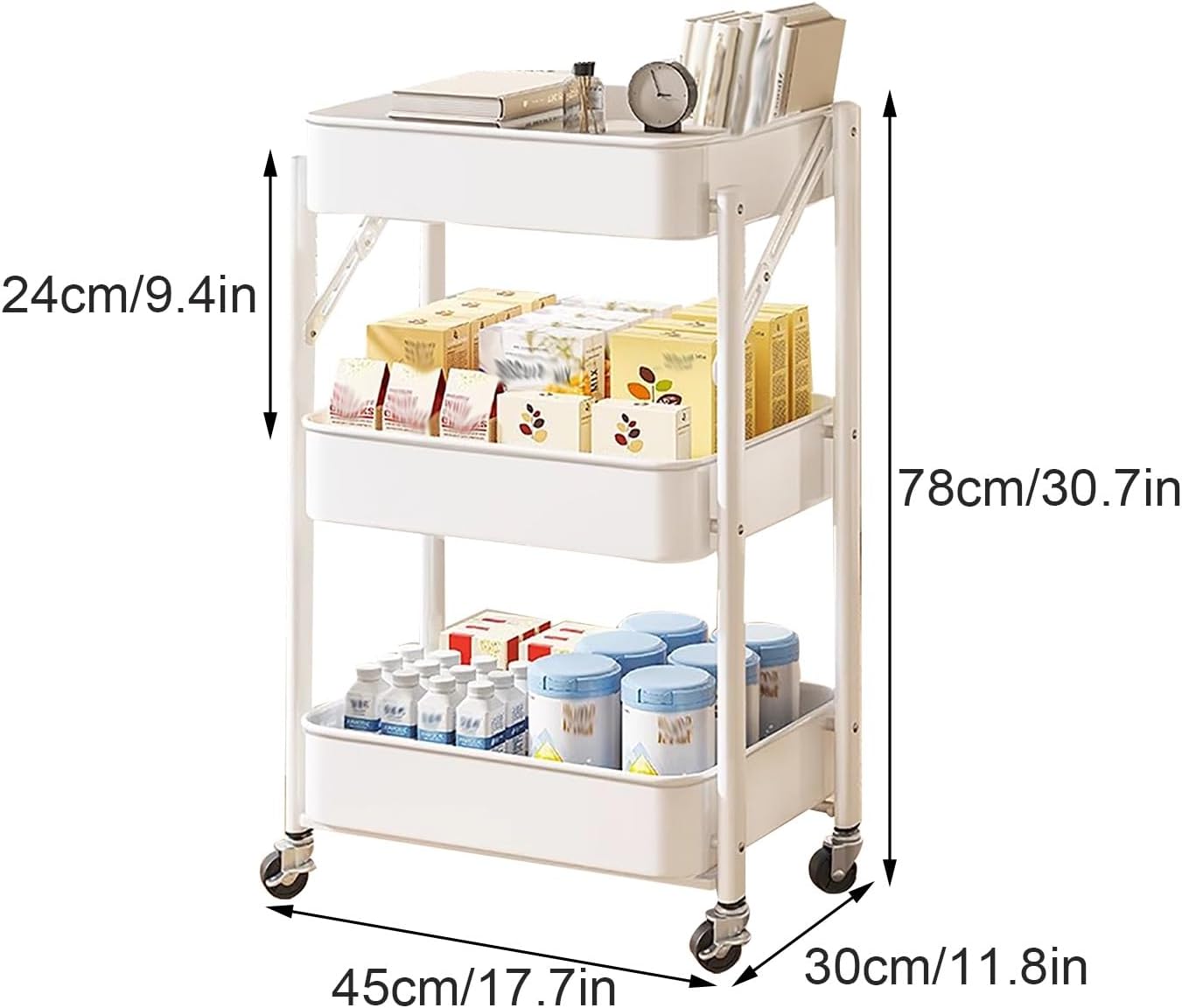 Kitchen Wagon, With Wheels, 3 Tiers, Foldable, Steel Rack