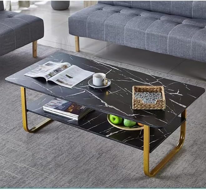 2-Tier Coffee Table Center Marble Veneer Wood Coffee Table