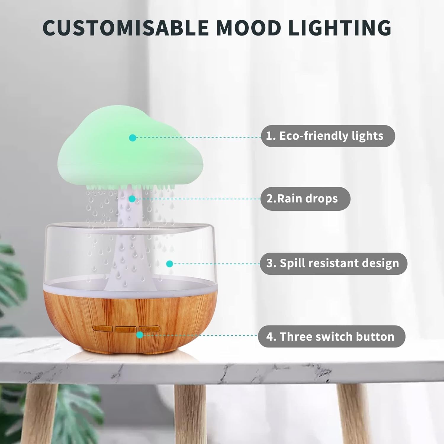 Rain Cloud Humidifier, Rain Cloud Night Light, Diffuser Humidifier with 7 Colors LED Lights