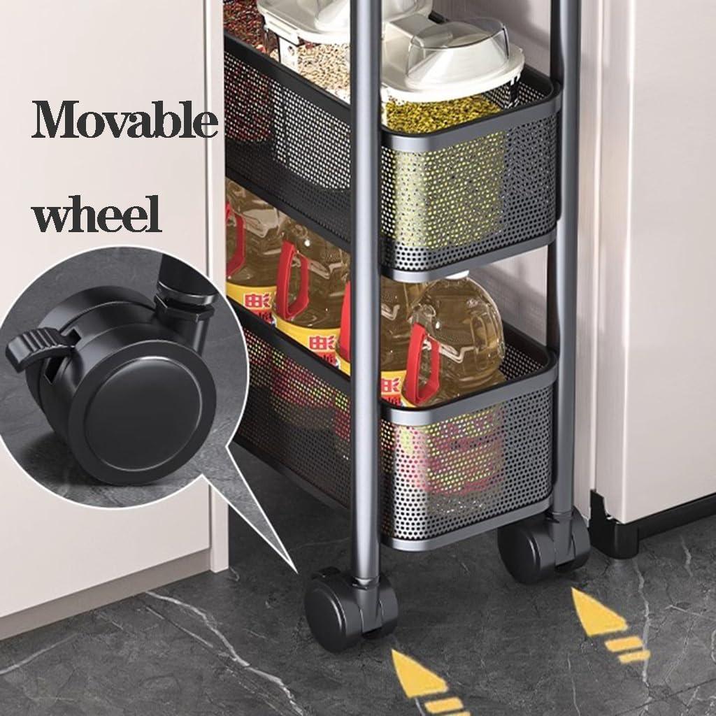 4 Tire Utility Rolling Cart,Kitchen Metal Storage Trolley Cart with Lockable Wheel
