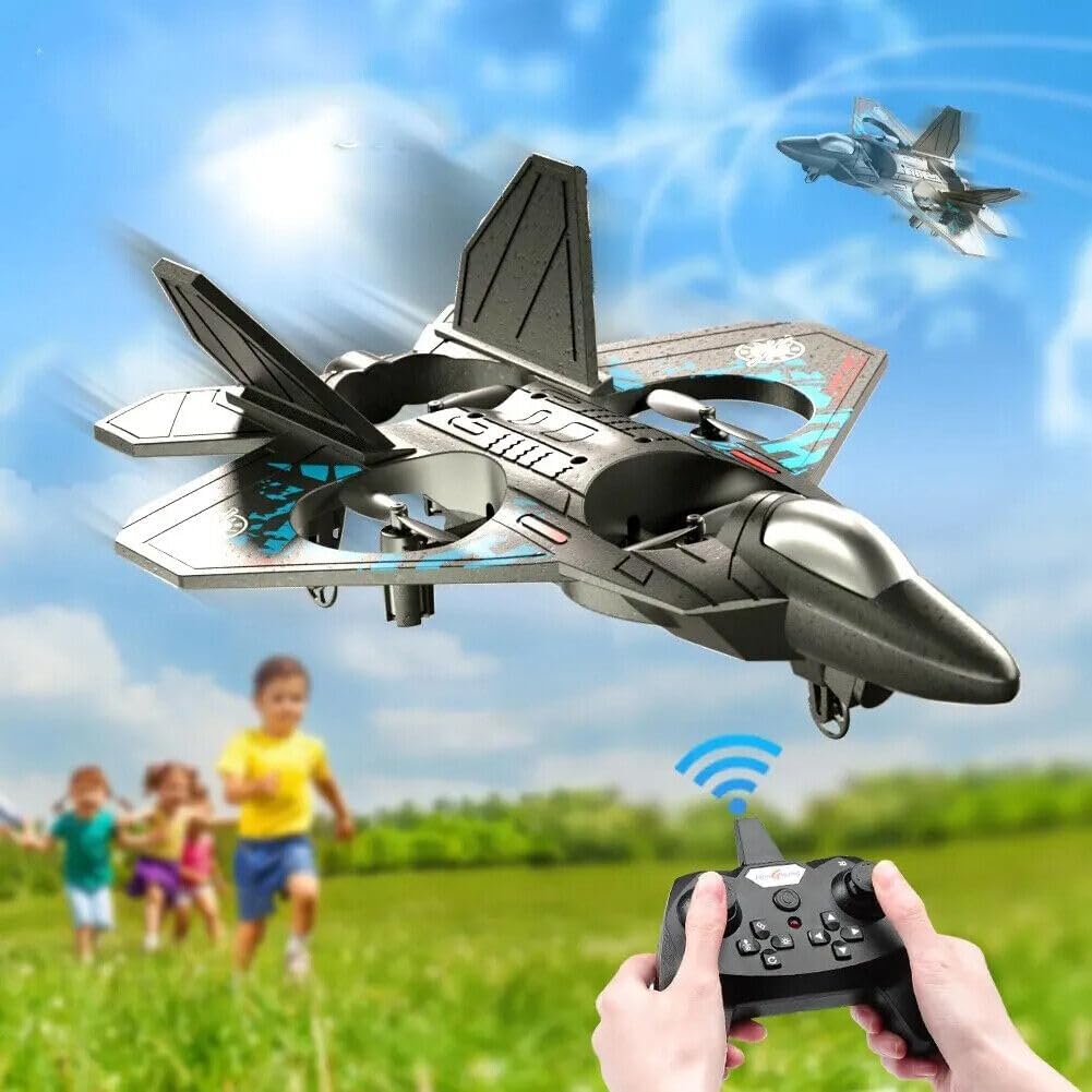 RC Jet Fighter Airplane 3D Flip Quadcopter Toy Gifts | Cool Lights Stunt Airplane Roll Hovering for Boys