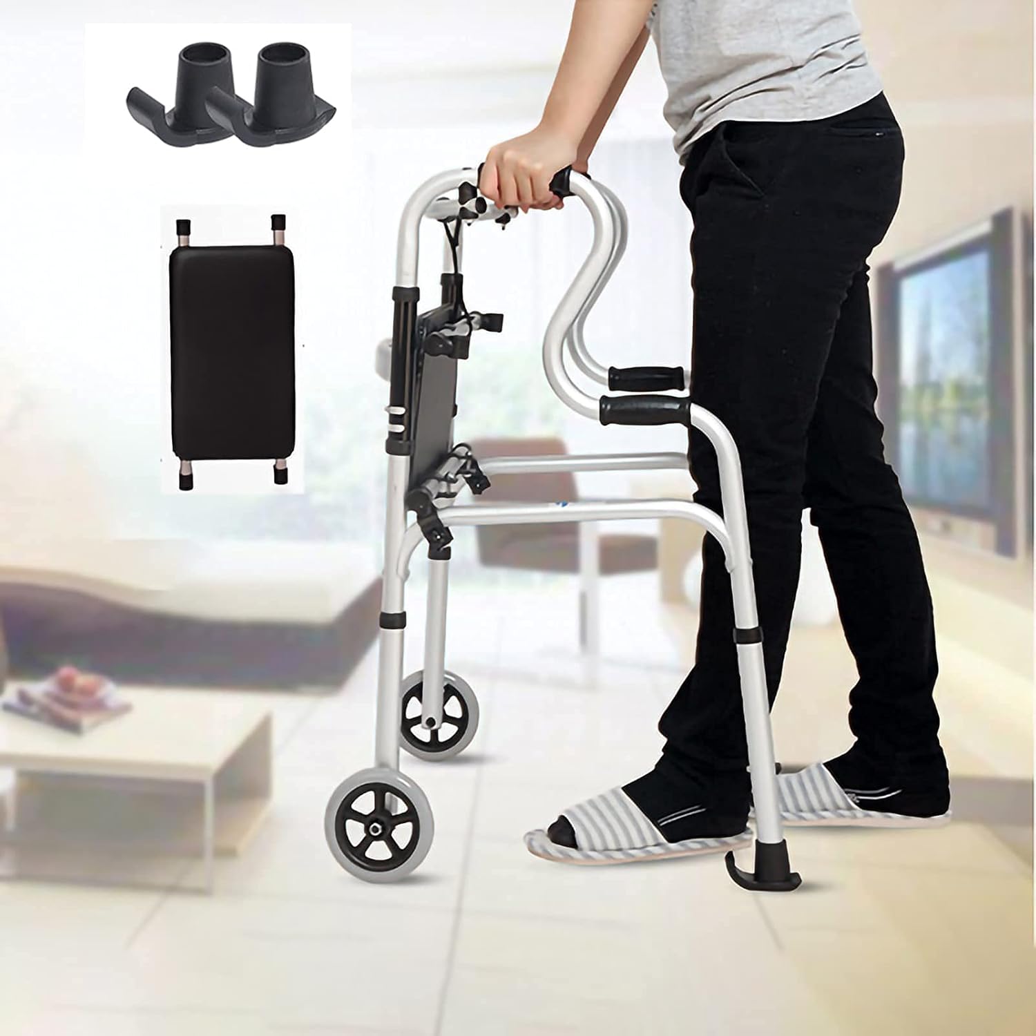 Folding Adult Standard Walkers with 2 Front Wheels | Lightweight Portable Walking Frame
