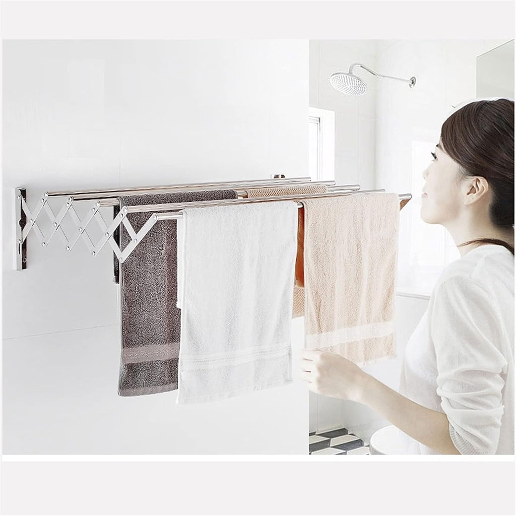 Clothes Airer Towel Rack Folding Retractable Wall Mounted
