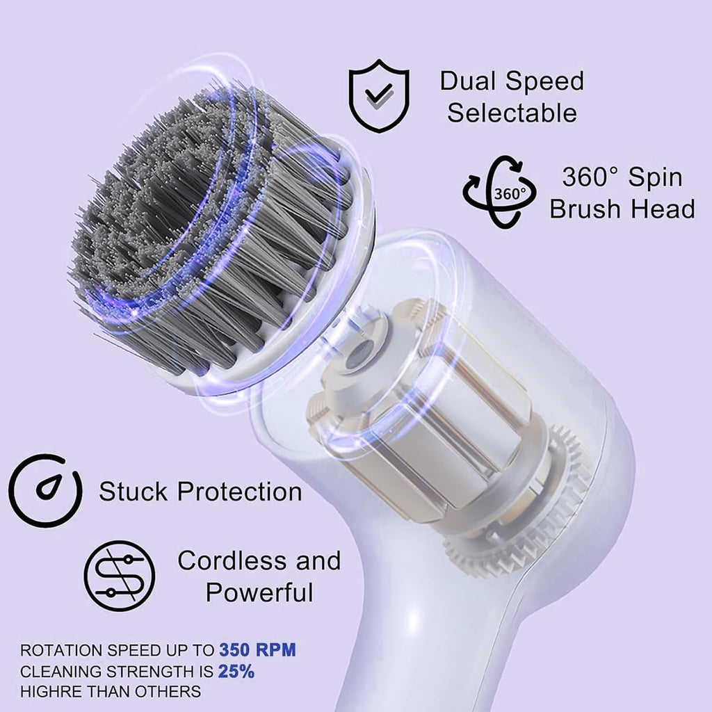 Multifunctional Electric Brush for Cleaning with LED Indicator and 5 Brush Heads