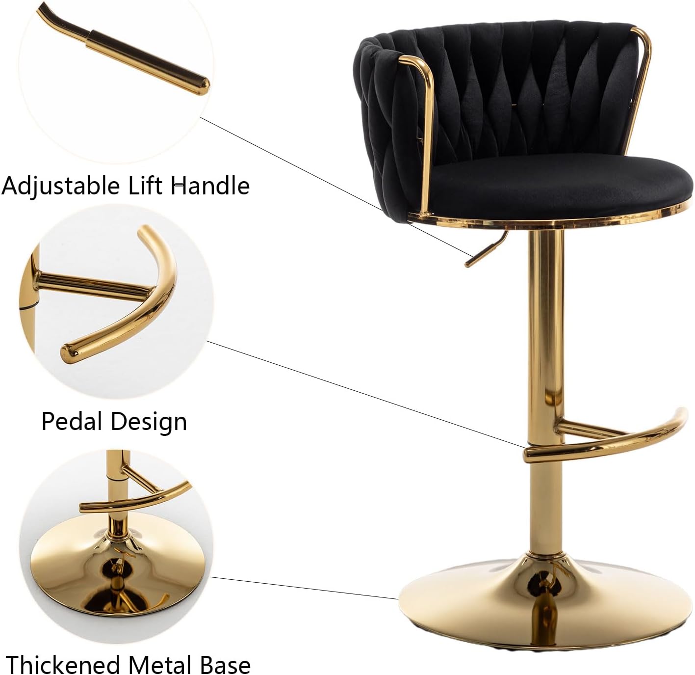 Gold Velvet Bar Stool, Swivel Counter Height Bar Stool with Back