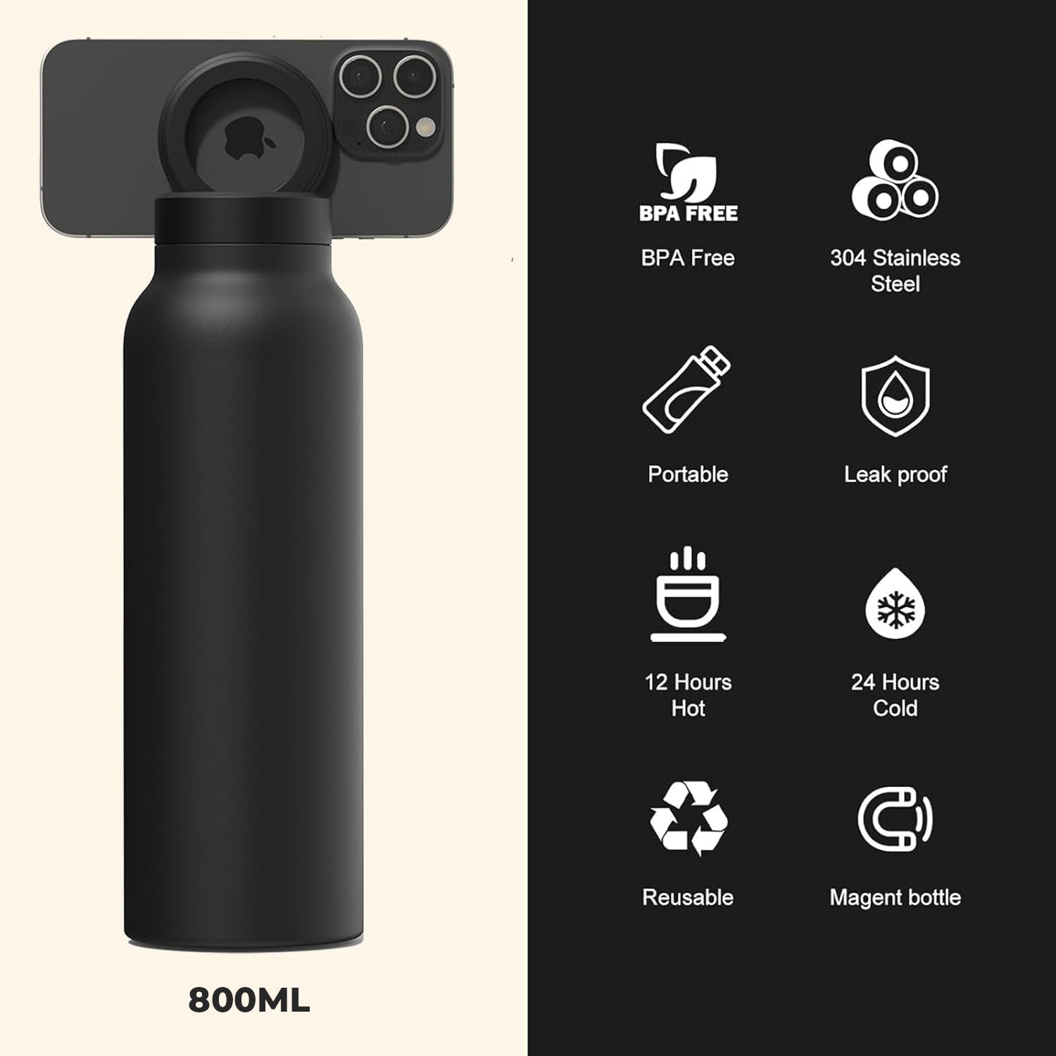 Stainless Steel Water Bottle with Magnetic Phone Holder | Limited stocks available