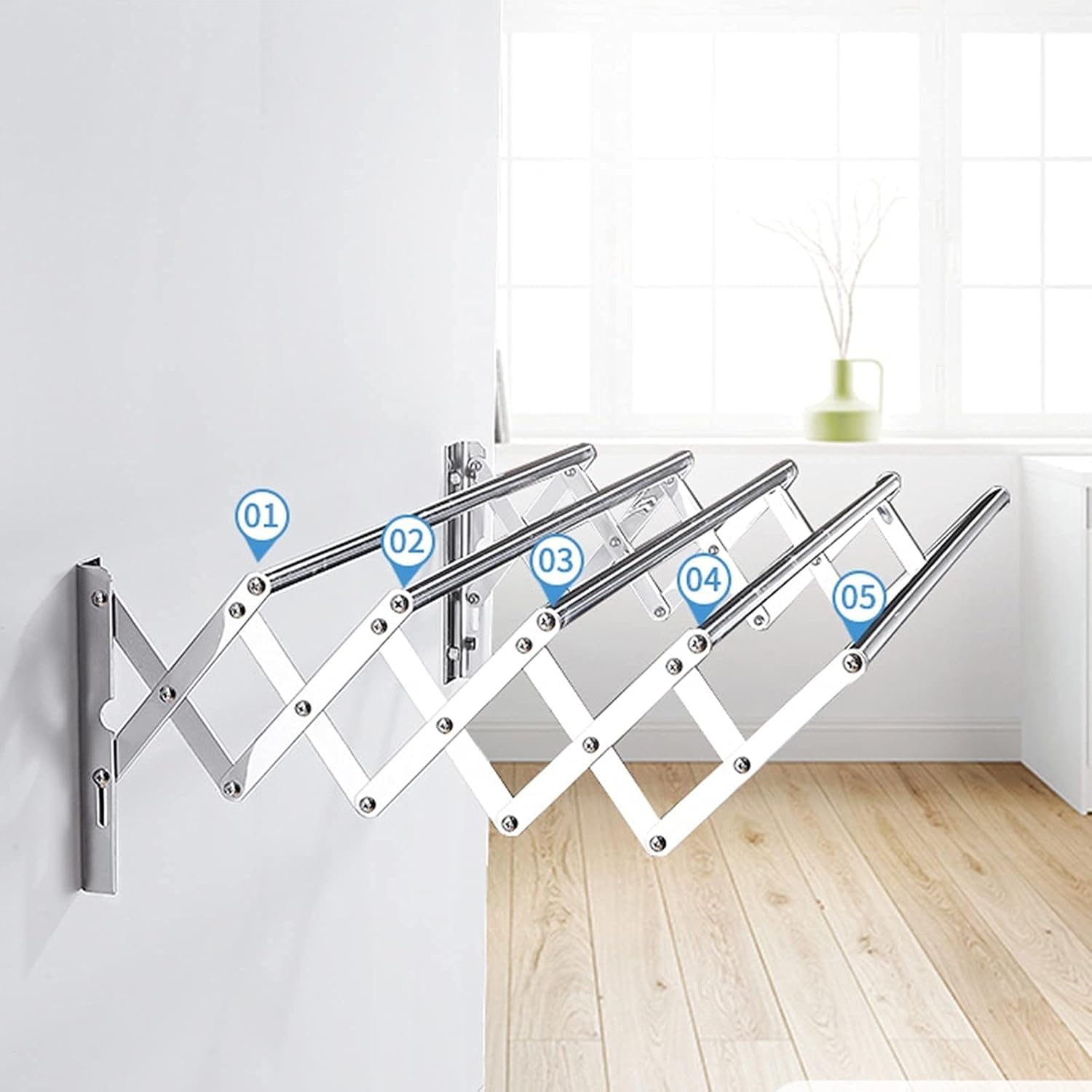 Clothes Airer Towel Rack Folding Retractable Wall Mounted