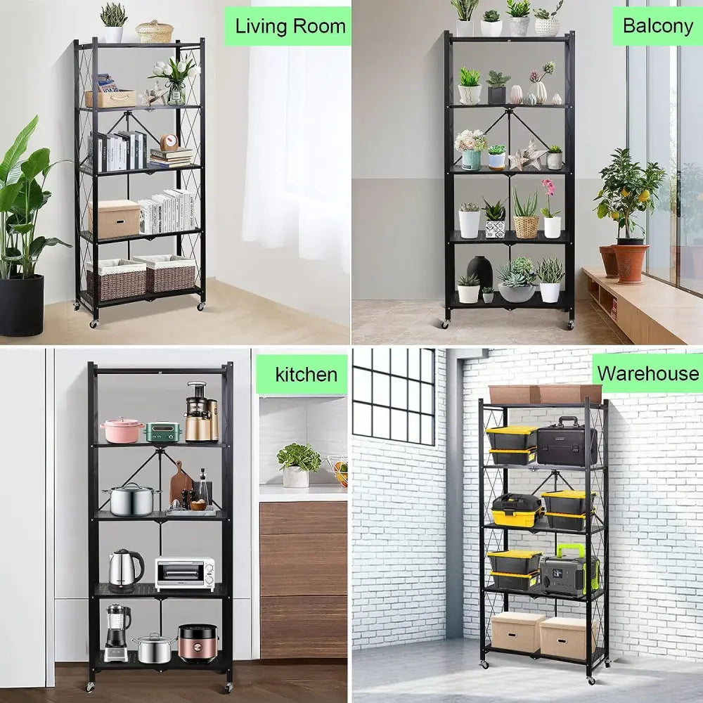5 Shelf Foldable Storage Rack with Wheels-KYAMSTORE