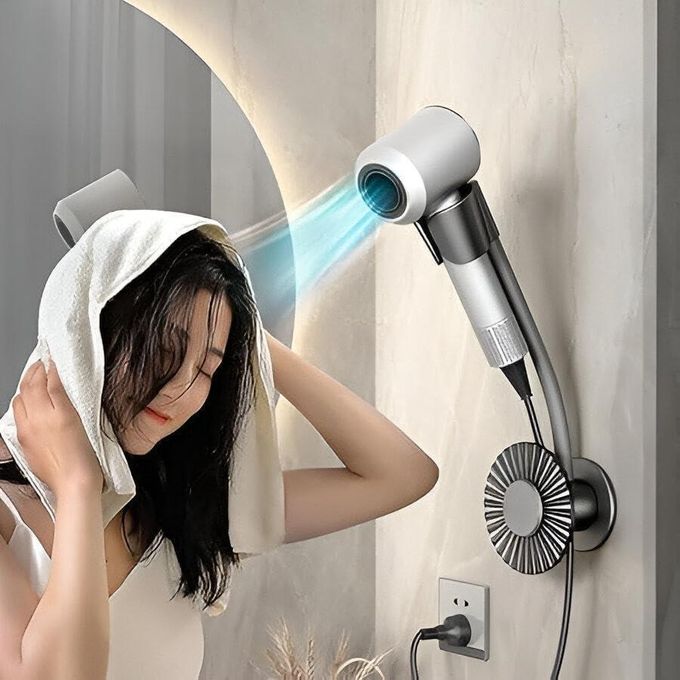 Rotating Adjustable Hands Free ABS Wall Mount Hair Dryer Holder