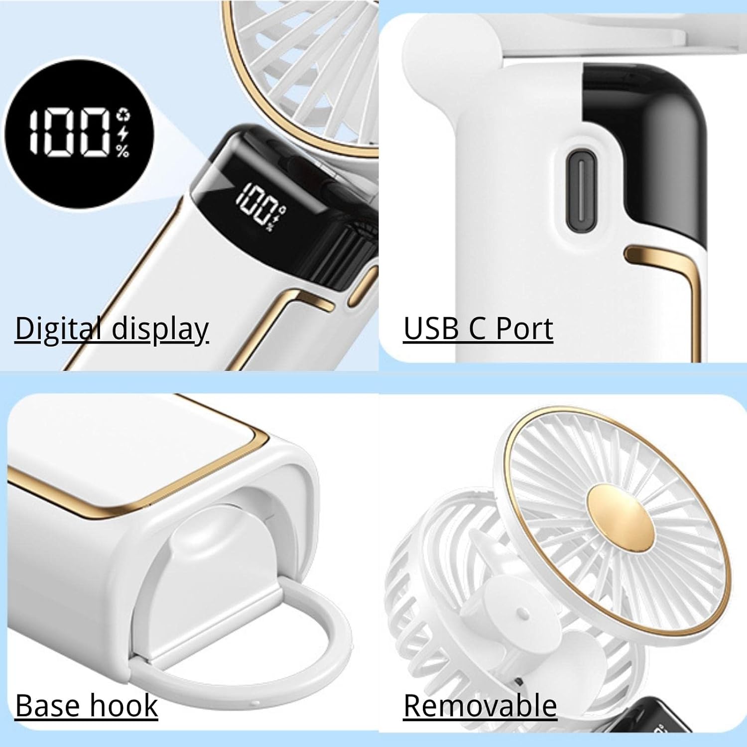 Portable Fan Handheld Fan, 6000mAh 180° Foldable Multi-function Fan, 5 Speeds