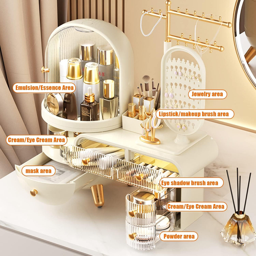 Makeup Organizer with LED Mirror, Large Capacity Cosmetic Storage Display Case