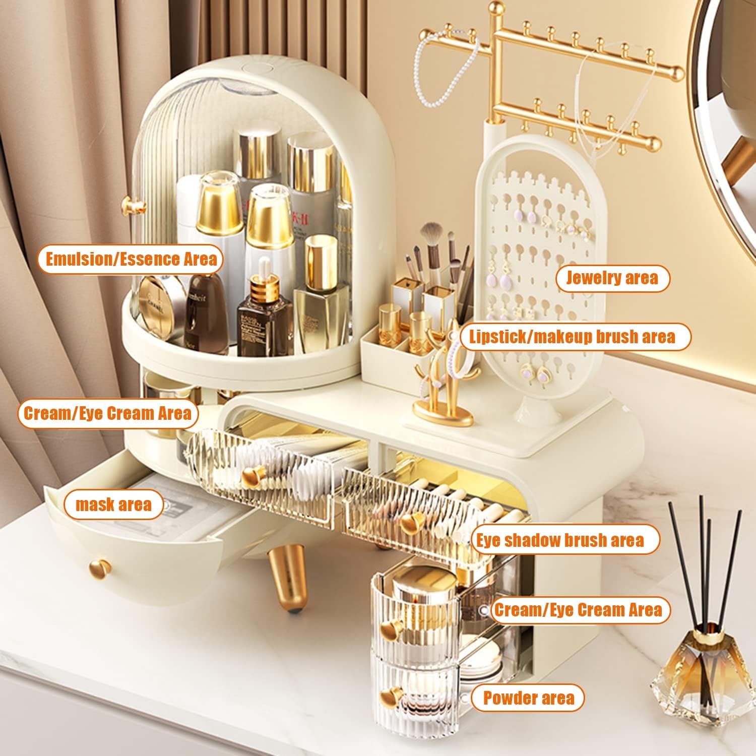 Makeup Organizer with LED Mirror, Large Capacity Cosmetic Storage Display Case