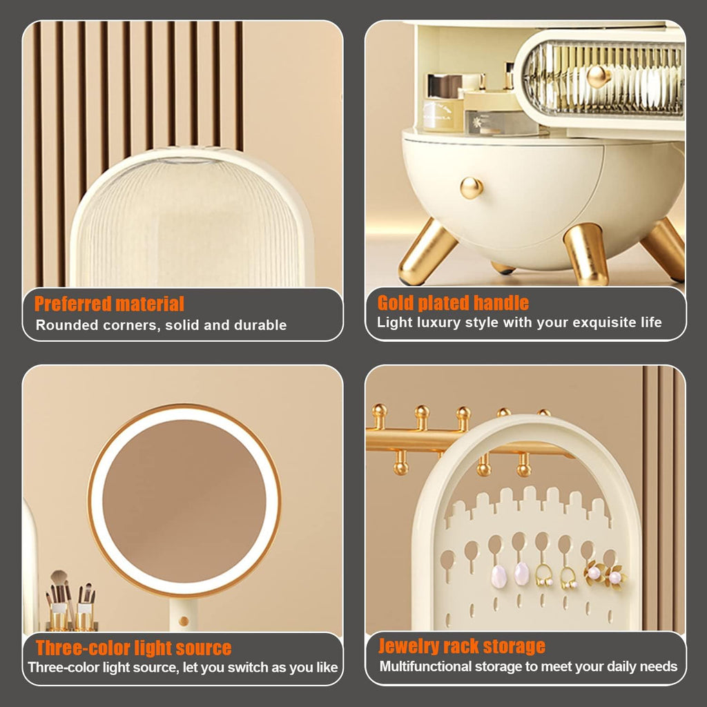 Makeup Organizer with LED Mirror, Large Capacity Cosmetic Storage Display Case