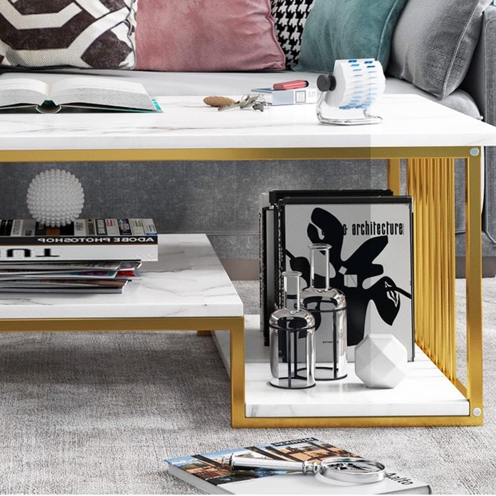 Coffee Table with Storage, Rectangular Sofa Tables Open Shelf for Living Room