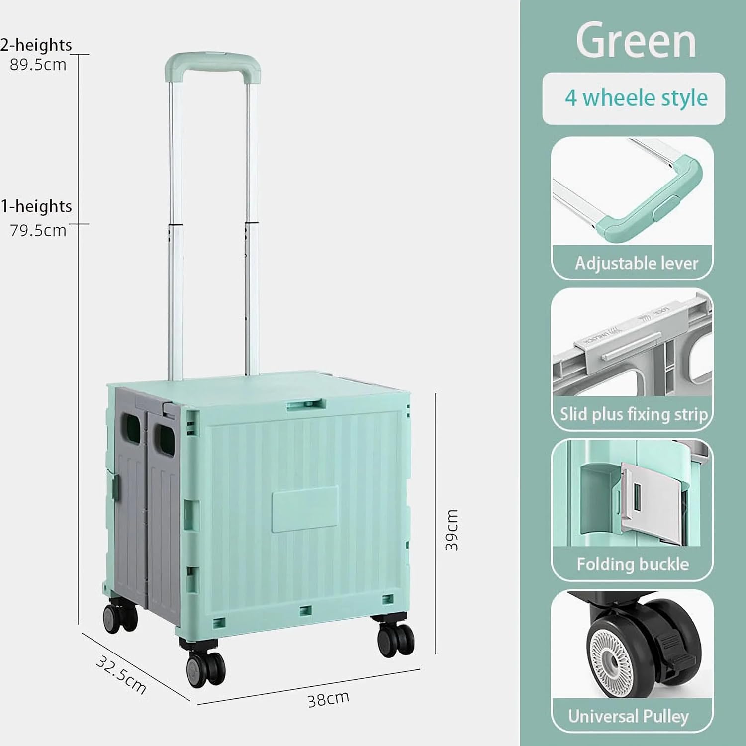 Foldable Shopping Trolley Cart with Lid, 40kg Heavy-Duty Capacity