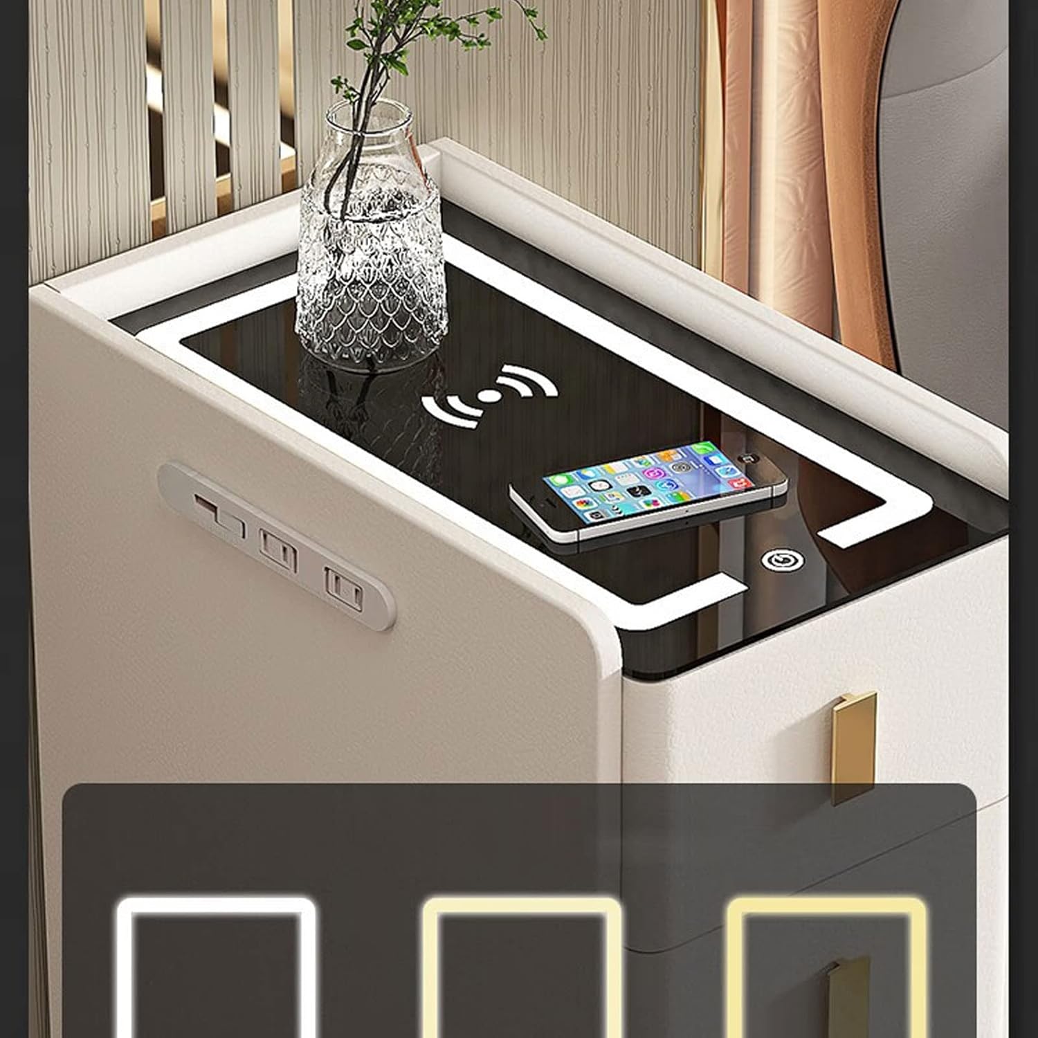 Slim Bedside Table Solid Wood Bedside Table with Drawers & Wireless Charging | Delivery: 2 to 3 business days | Limited stocks available